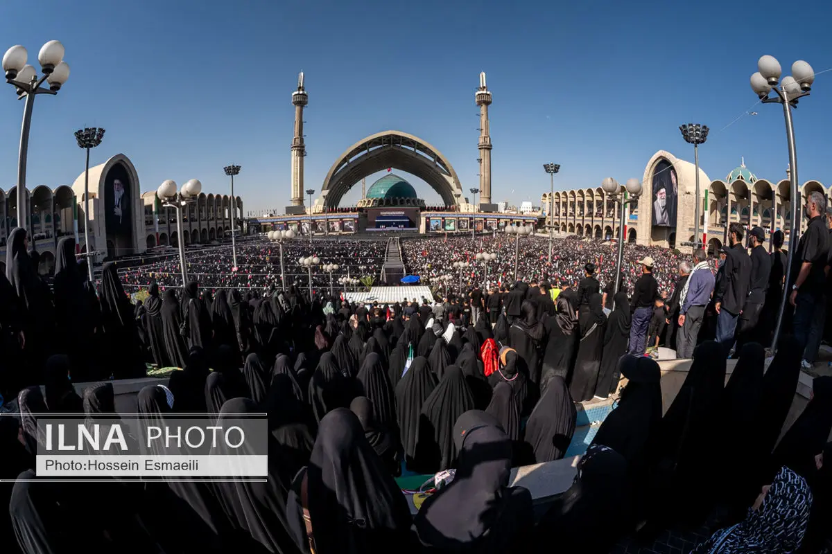 Prayers offered over the body of the martyred revolutionary leader in Tehran's prayer hall