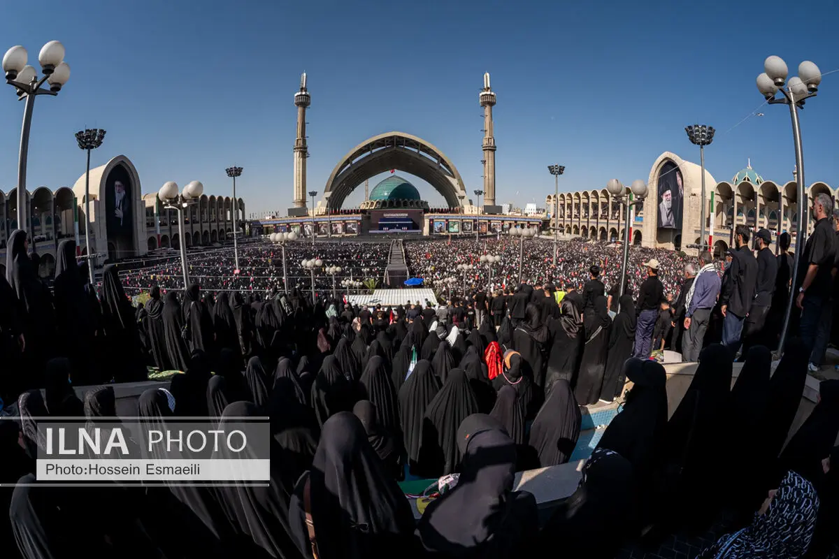 Prayers offered over the body of the martyred revolutionary leader in Tehran's prayer hall