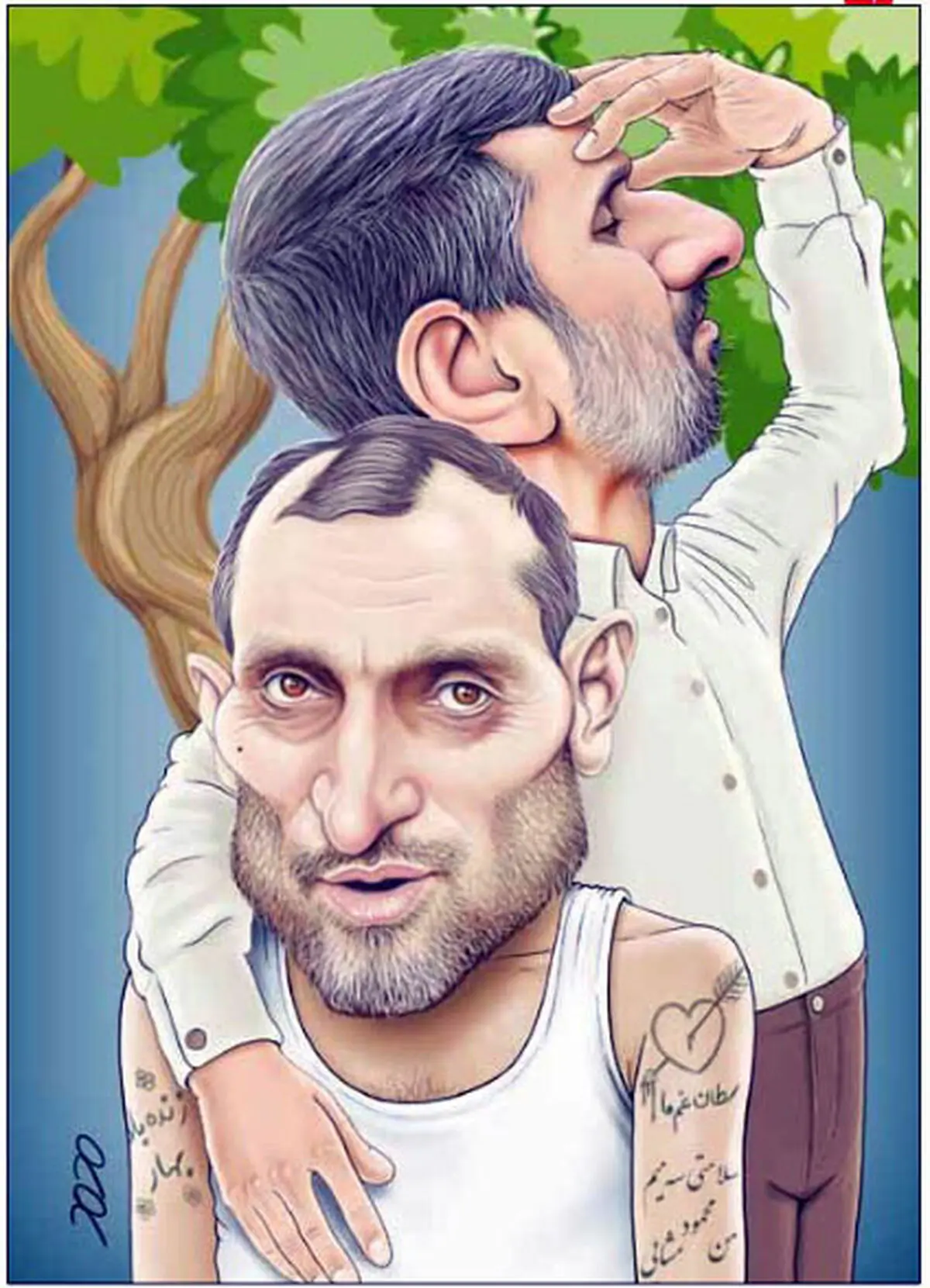 عکس یادگاری احمدی‌نژاد و بقایی و درخت!