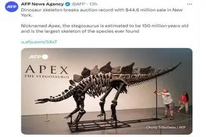 دایناسور ۴۴.۶ میلیون دلاری رکورد شکست
