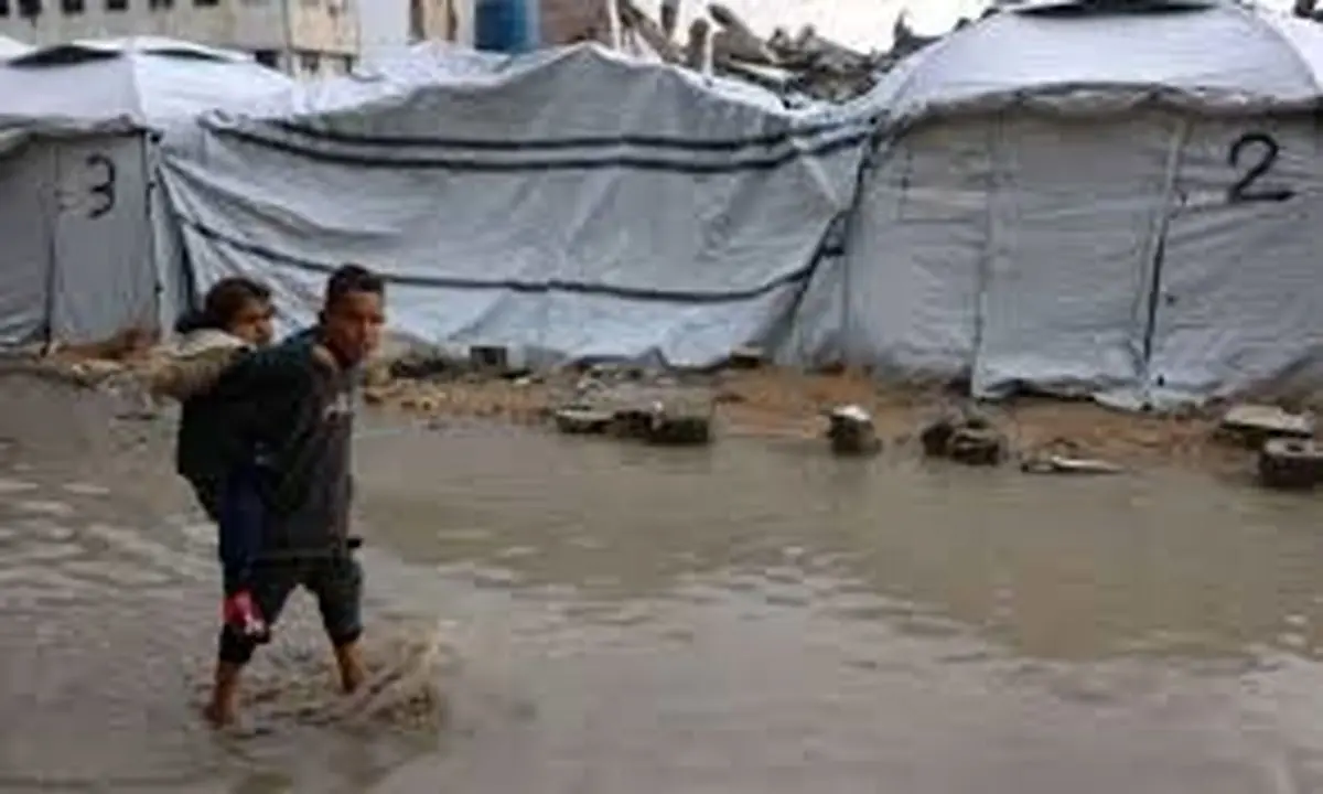  وضعیت بیمارستان شفا در غزه پس از بارش‌ شدید باران + فیلم