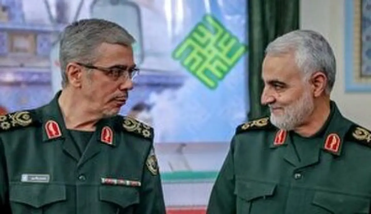 قابی از شهید باقری در کنار شهید زاهدی و شهید سلیمانی