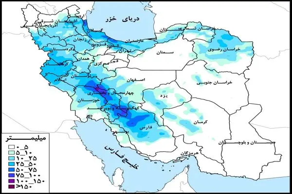 حوضه خزر، خلیج فارس و دریای عمان پرباران‌ترین در هفته جاری