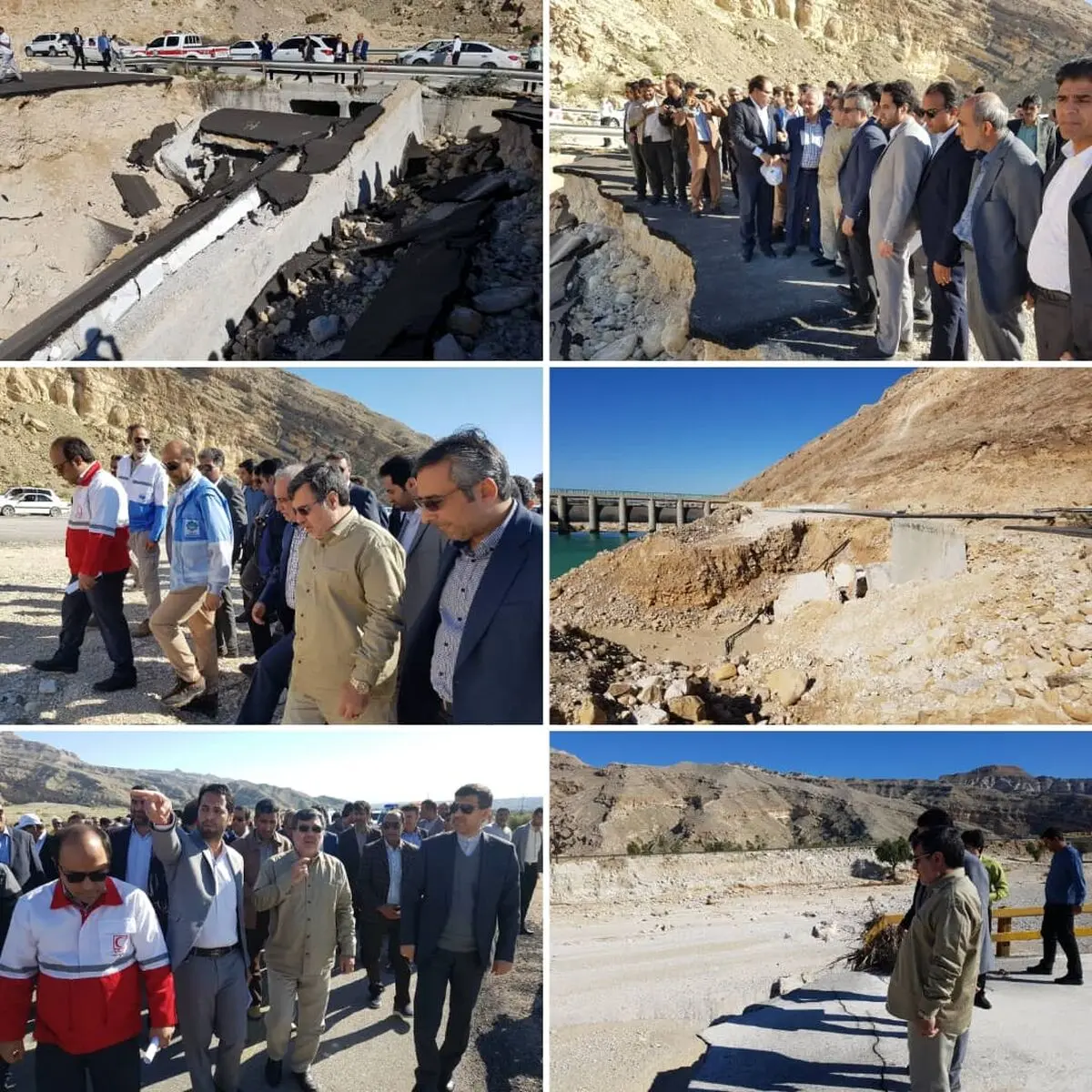 بازدید استاندار و اعضای ستاد مدیریت بحران هرمزگان از پل و جاده تخریب شده در پارسیان