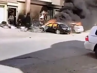 آتش گرفتن خودروها در عربستان + فیلم