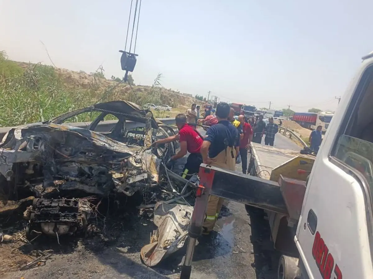 حریق مرگبار پژو ۲۰۶ در محور اهواز ـ شوش؛ ۲ نفر جان باختند