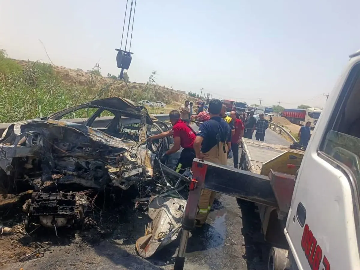 حریق مرگبار پژو ۲۰۶ در محور اهواز ـ شوش؛ ۲ نفر جان باختند