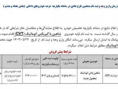 فروش جدید یک خودرو از شنبه ۲۷ مرداد ۱۴۰۳ +جدول قیمت و مهلت ثبت نام