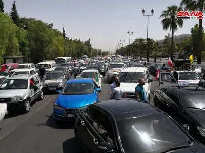 راهپیمایی خودروها در سوریه به مناسبت روز جهانی قدس