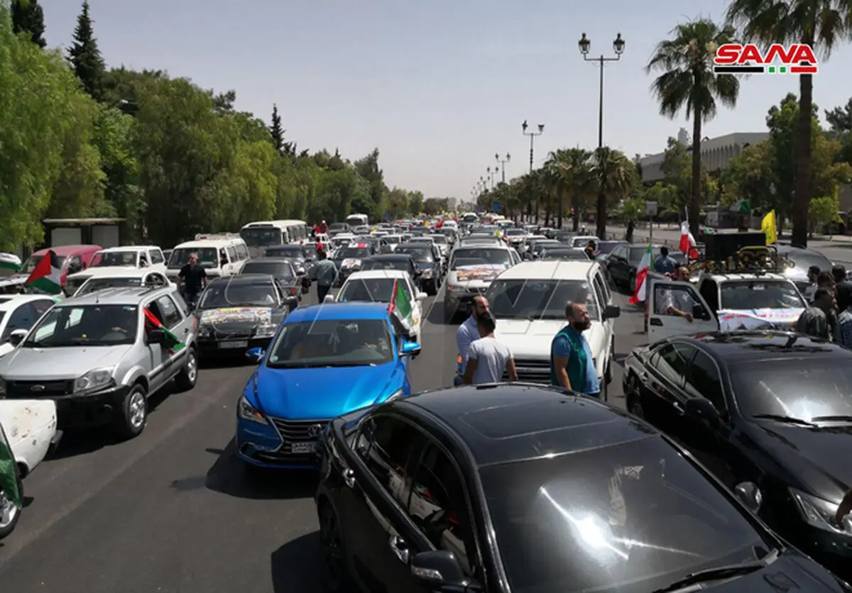 راهپیمایی خودروها در سوریه به مناسبت روز جهانی قدس