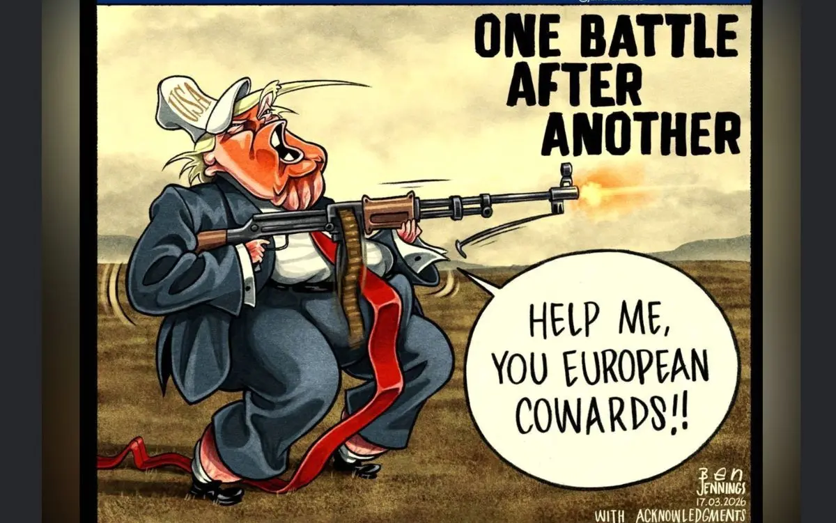 «گاردین« هم ترامپ را به سخره گرفت/آهای اروپایی‌های ترسو+کاریکاتور