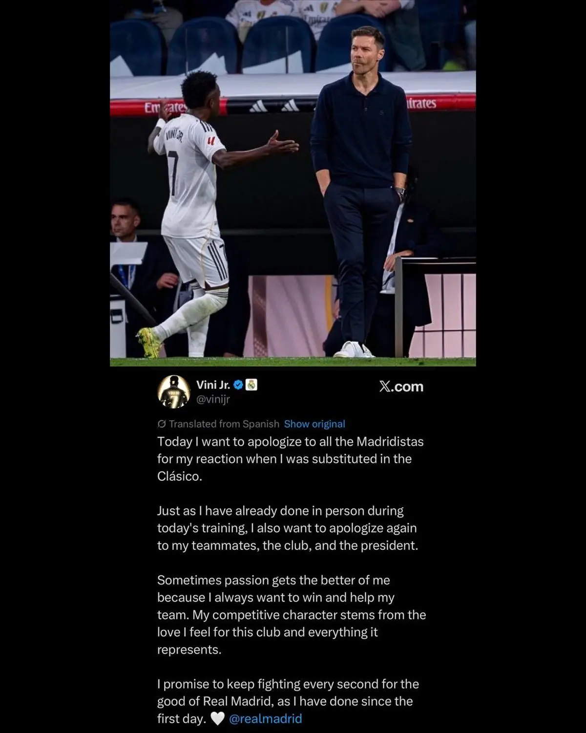 عذرخواهی وینیسیوس از هواداران و کادر رئال مادرید