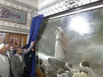 تابلوی نماز باران در حرم رضوی رونمایی شد
