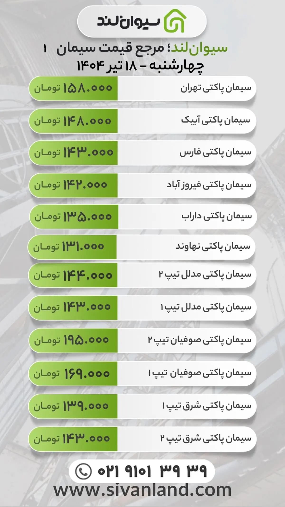 قیمت سیمان امروز چهارشنبه 18 تیر