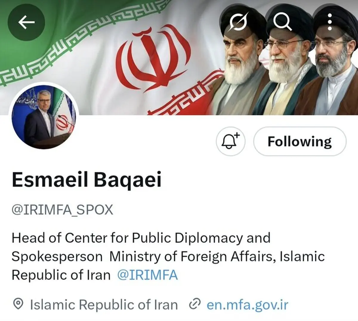 حذف تیک آبی از حساب سخنگوی وزارت امور خارجه ایران در شبکه اجتماعی ایکس