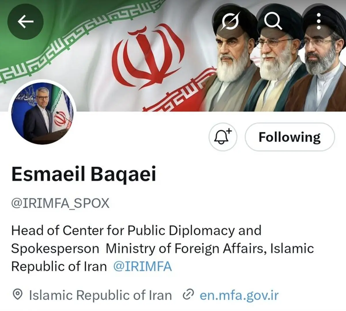 حذف تیک آبی از حساب سخنگوی وزارت امور خارجه ایران در شبکه اجتماعی ایکس