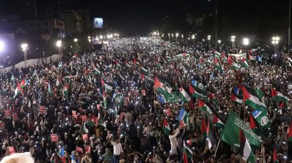 برگزاری تظاهرات حمایت از فلسطین در کراچی‌ پاکستان