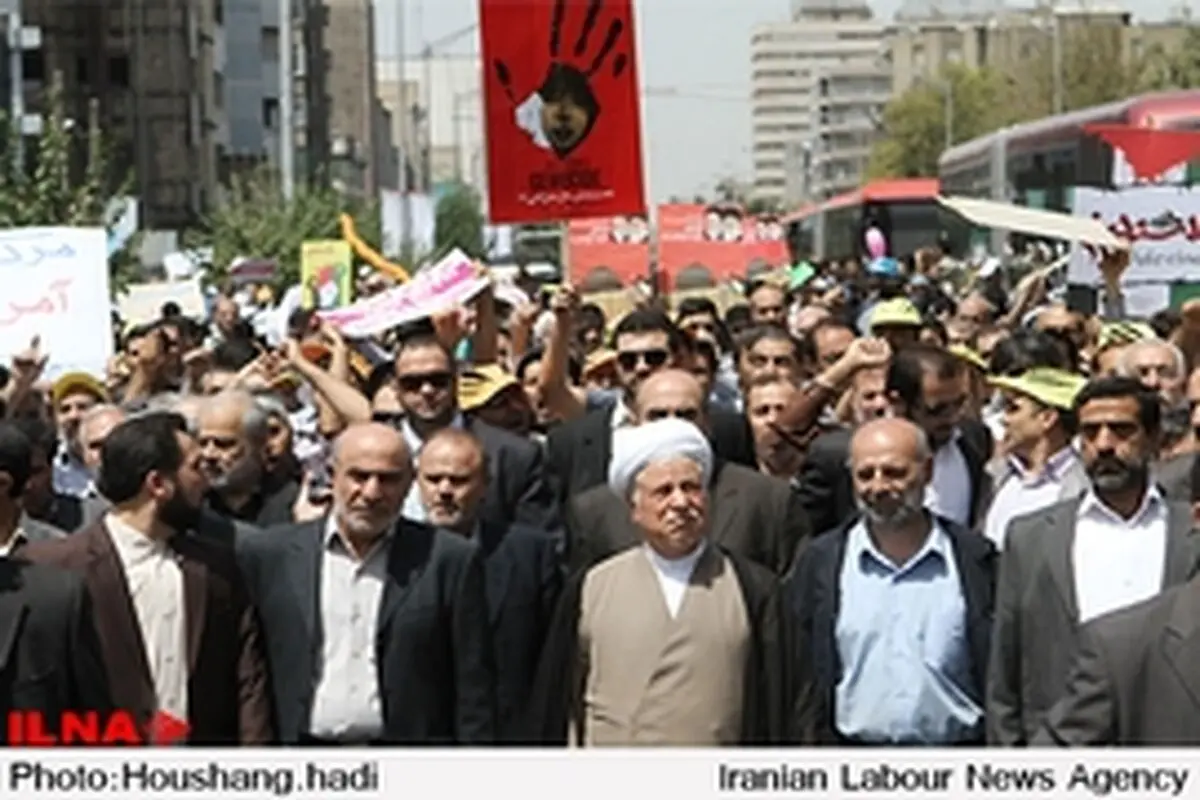 حضور رئیس مجمع تشخیص مصلحت نظام در راهپیمایی روز قدس