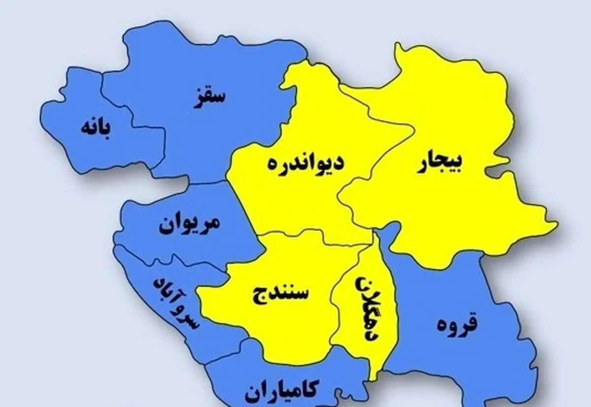 زرد شدن چهار شهر کردستان در رنگ بندی کرونایی