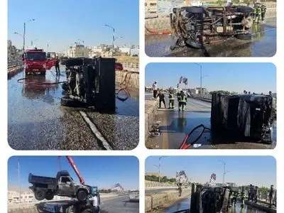 واژگونی و آتش‌سوزی نیسان در بلوار آفرینش شیراز/۶ نفر مصدوم شدند