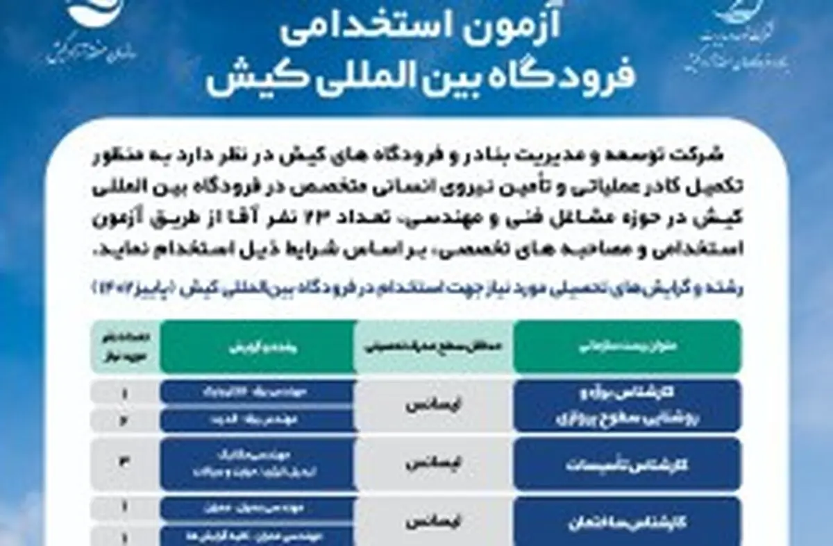 برگزاری آزمون استخدامی در فرودگاه بین المللی کیش
