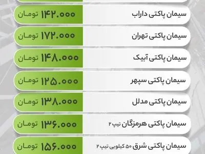 قیمت سیمان دوشنبه 16 تیر