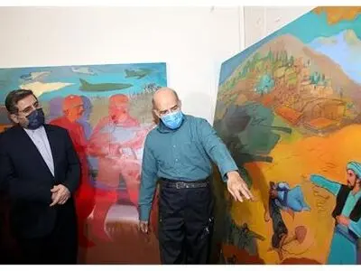 بازدید وزیر ارشاد از کارگاه نقاشی حبیب‌الله صادقی