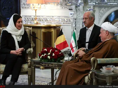 دیدار هاشمی رفسنجانی با کریستین دوفرین رئیس مجلس سنای بلژیک 