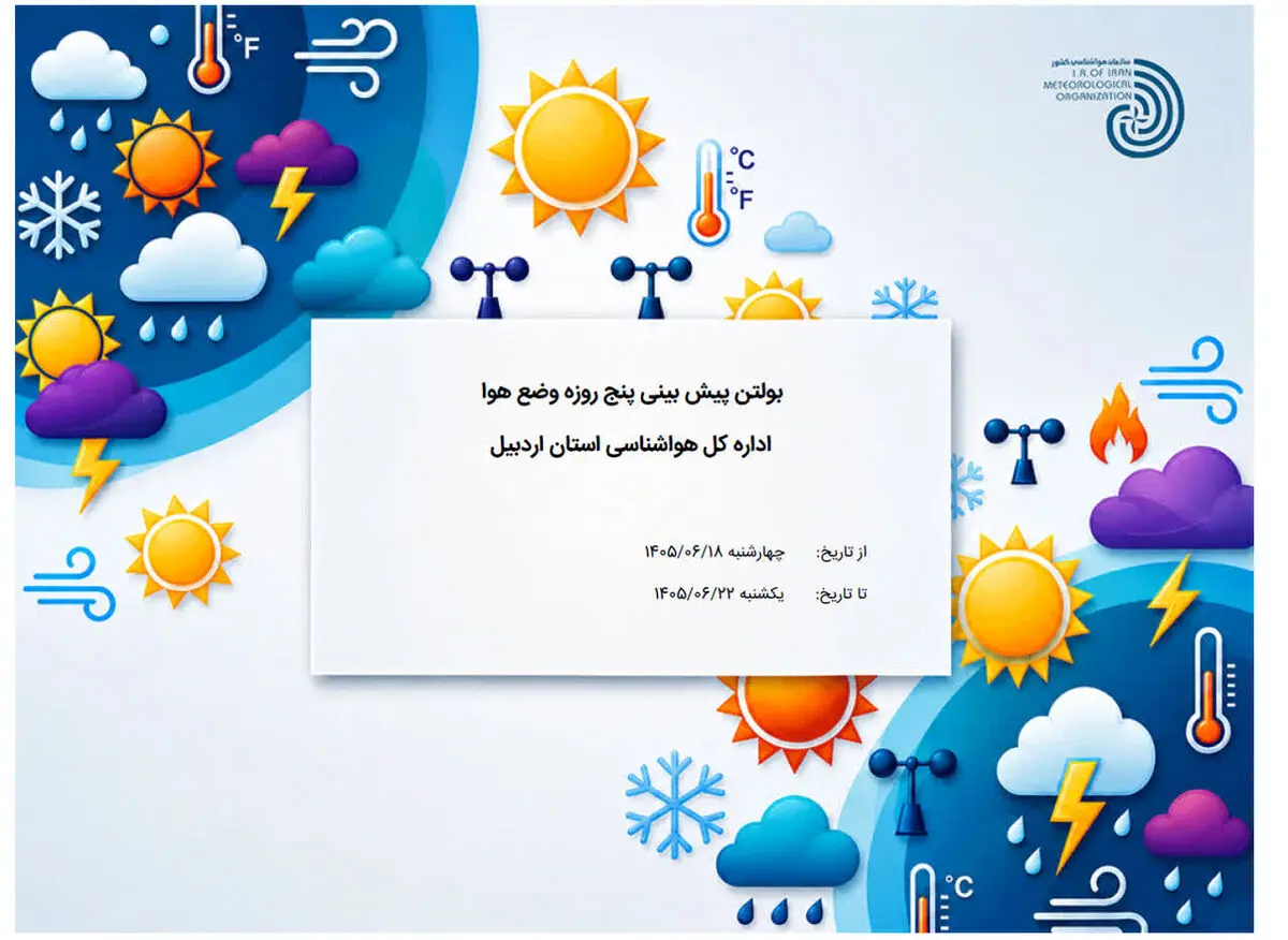 پیش‌بینی هوای اردبیل: از بارش باران تا رگبار و رعد و برق و سپس پایداری جوی