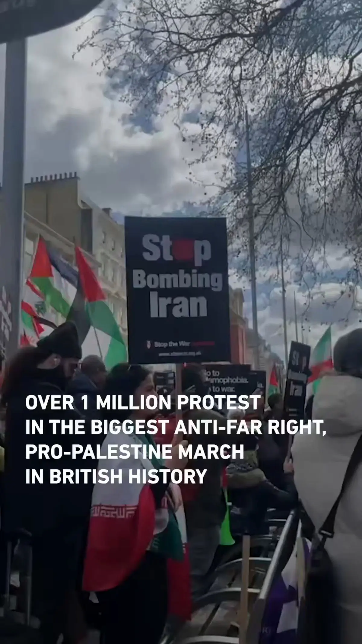 یک میلیون معترض در لندن به خیابان‌ها آمدند تا بزرگترین تظاهرات حمایت از فلسطین در تاریخ بریتانیا را برگزار کنند + فیلم