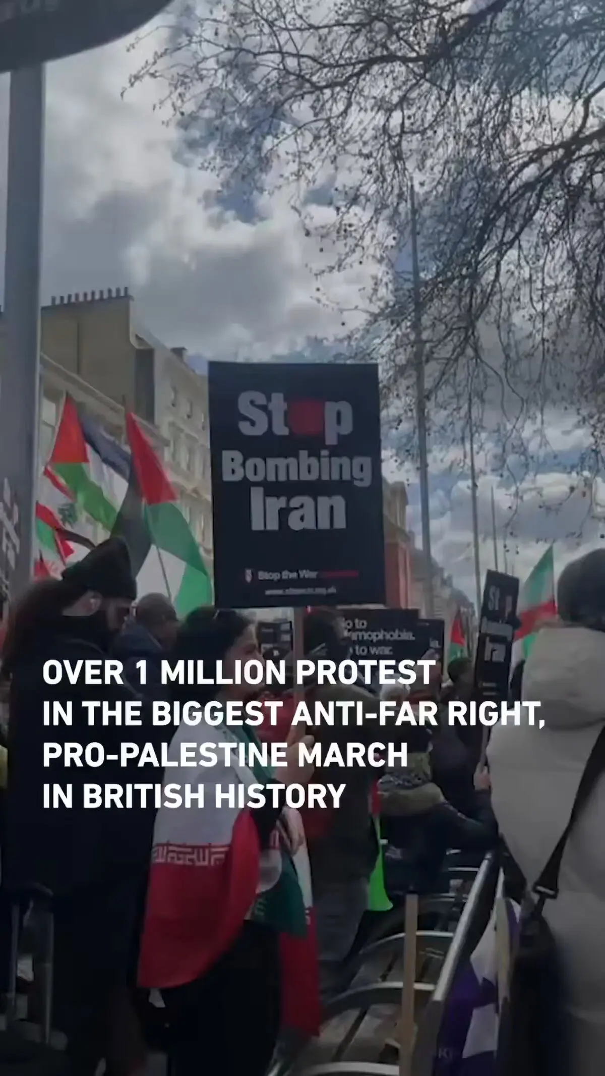 یک میلیون معترض در لندن به خیابان‌ها آمدند تا بزرگترین تظاهرات حمایت از فلسطین در تاریخ بریتانیا را برگزار کنند + فیلم