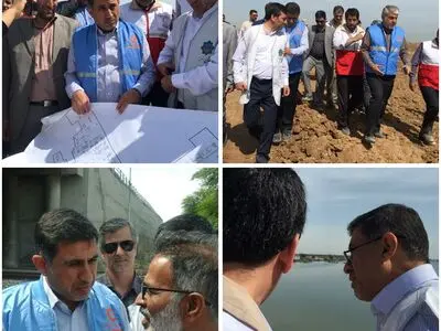 بازدید شهبازی از سیل بندهای ایجاد شده توسط تیم البرز در شیبان خوزستان