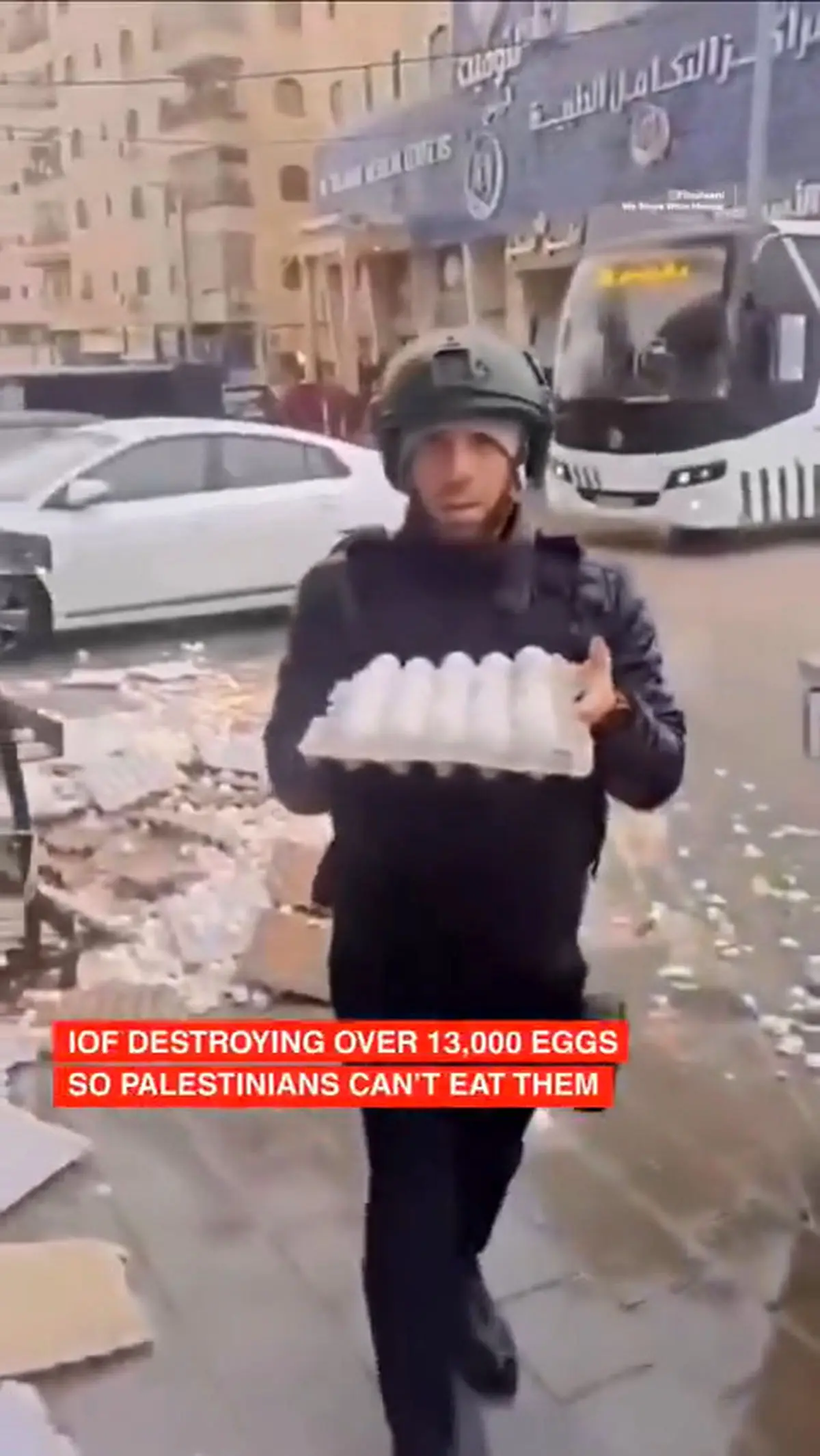 ارتش اسرائیل در جریان حمله به اردوگاه شعفاط در اورشلیم اشغالی بیش از ۱۳۰۰۰ تخم مرغ را نابود کرد + فیلم