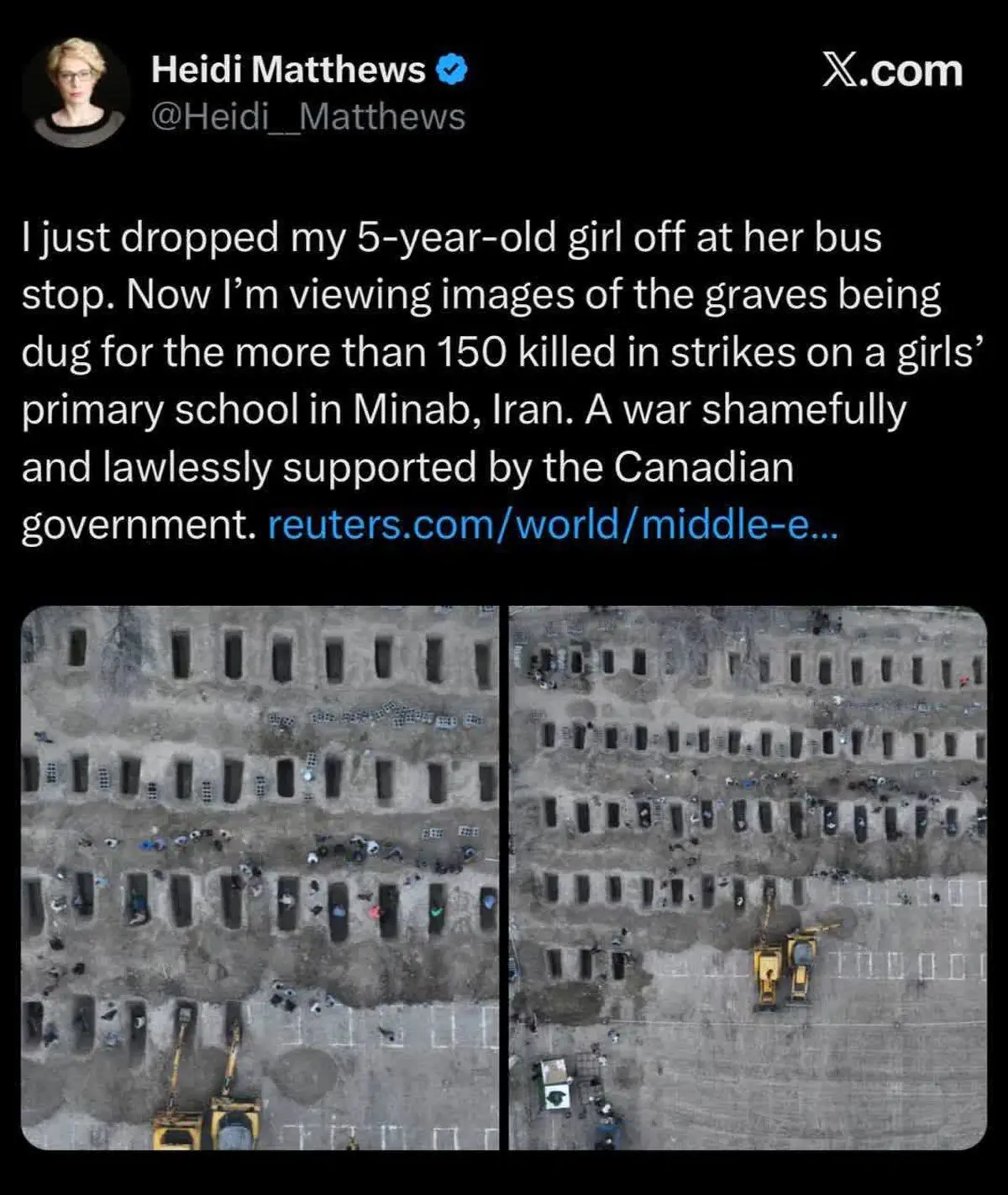 واکنش کاربر کانادایی به حمایت دولت کانادا از کشتار دانش‌آموزان ایرانی