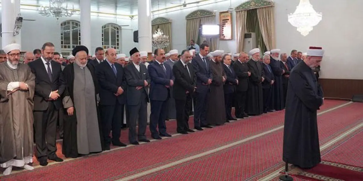 حضور «بشار اسد» در جشن میلاد پیامبر (ص) در مسجد دمشق + تصاویر 