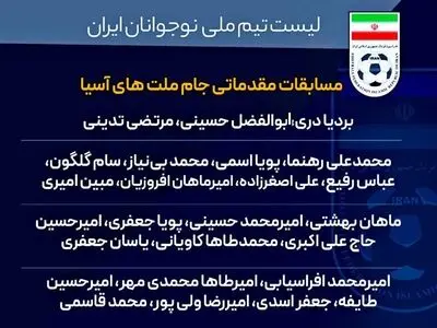 دعوت ۲۳ بازیکن به تیم ملی نوجوانان برای مقدماتی جام ملت‌ها