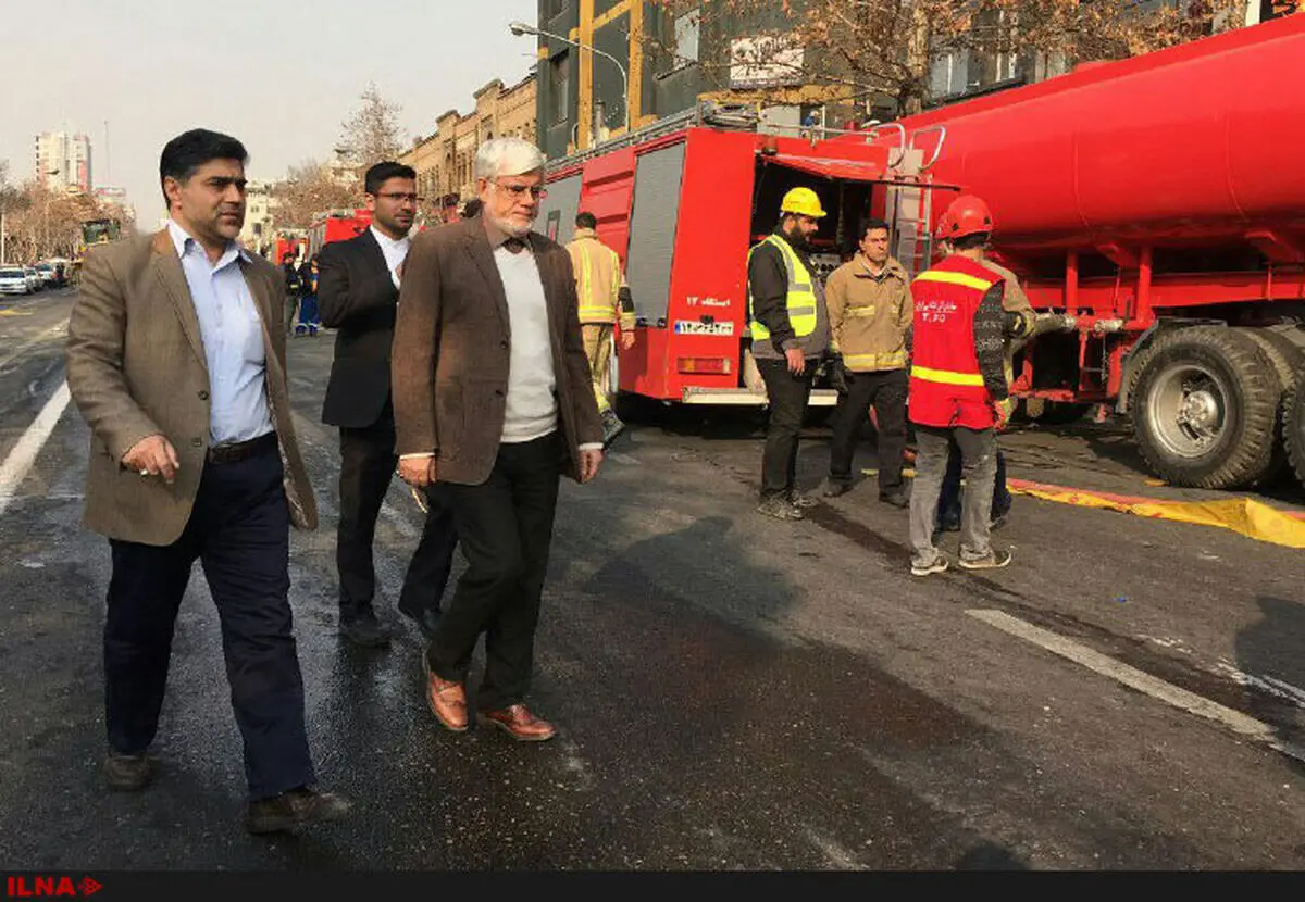 عارف در محل حادثه ساختمان پلاسکو حاضر شد