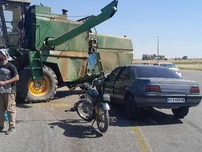 تصادف پژو با کمباین در محور شوش به اهواز یک مصدوم بر جا گذاشت