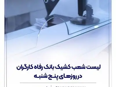 فهرست شعب کشیک بانک رفاه کارگران در استان تهران در روز پنج‌شنبه 21 اسفند ماه اعلام شد