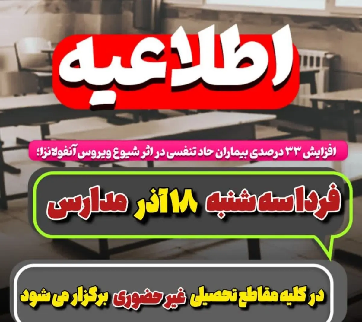 مدارس مازندران ۱۸ آذر غیر حضوری است