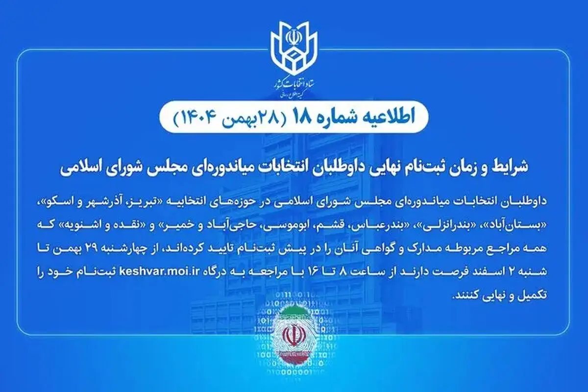 اعلام شرایط ثبت‌نام داوطلبان انتخابات میان دوره‌ای مجلس