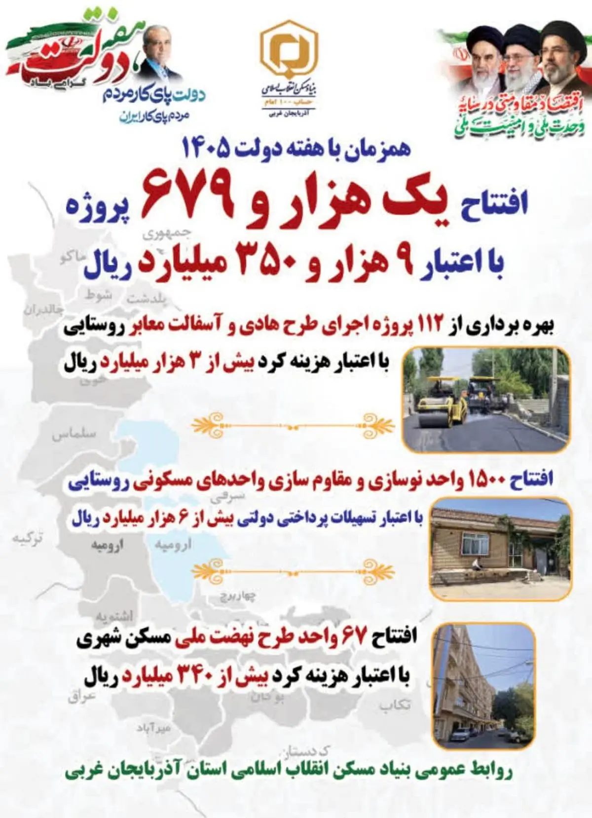 افتتاح بیش از۱۶۰۰ پروژه بنیاد مسکن آذربایجان‌غربی در هفته دولت