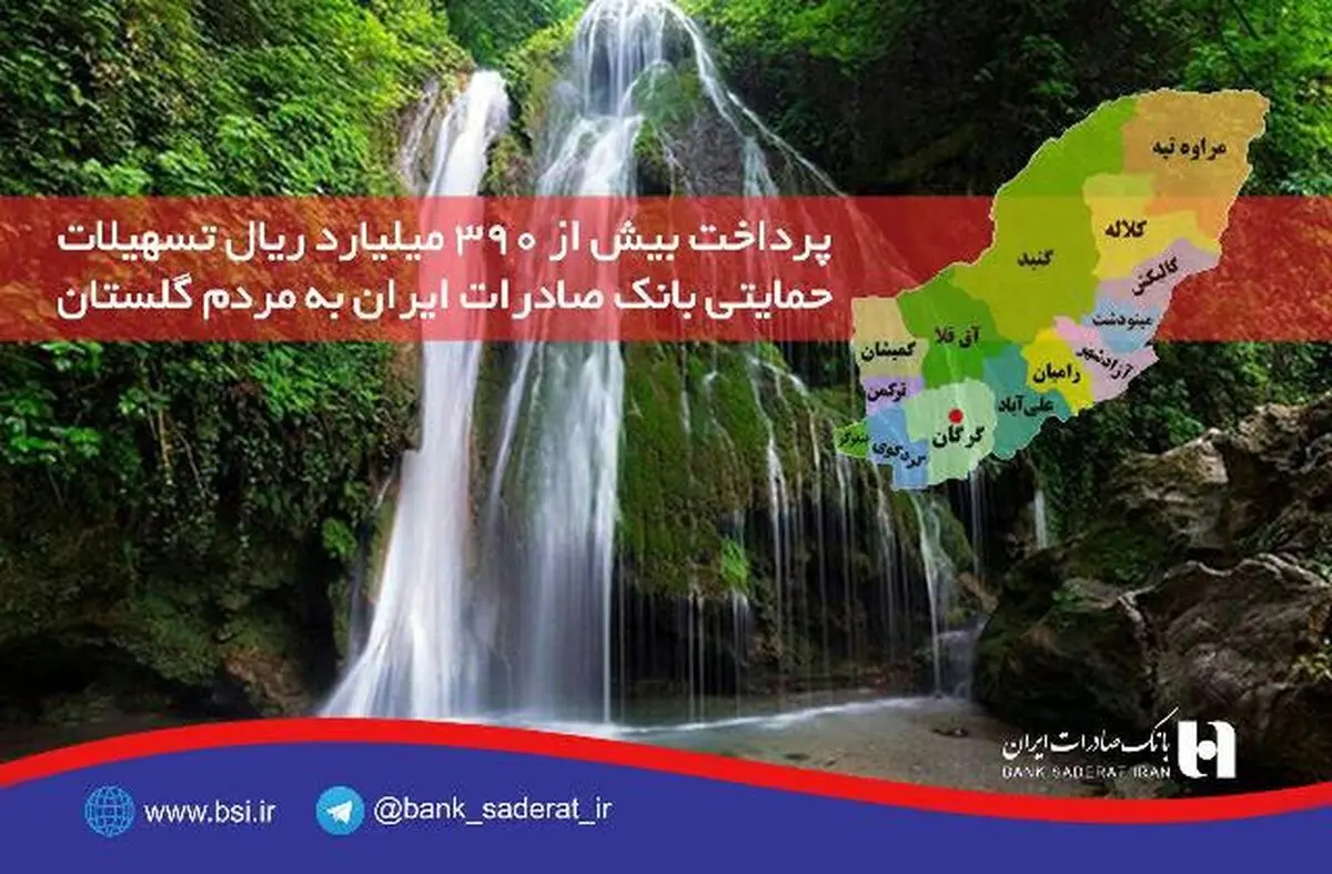پرداخت بیش از ٣٩٠ میلیارد ریال تسهیلات حمایتی بانک صادرات ایران به مردم گلستان