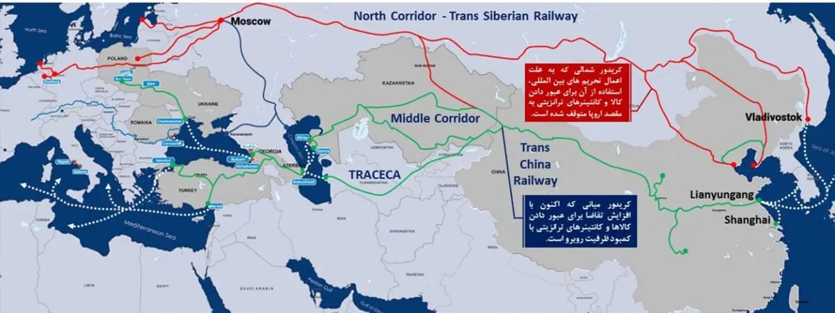 سرمایه گذاری مشترک چهار کشور برای توسعه دالان ترانزیت میانی/ تلاش برای اتصال به کریدور شمال-جنوب از مسیر ایران  