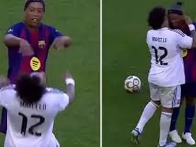 شوخی جنجالی مارسلو و رونالدینیو در بازی اسطوره‌ها (ویدیو)