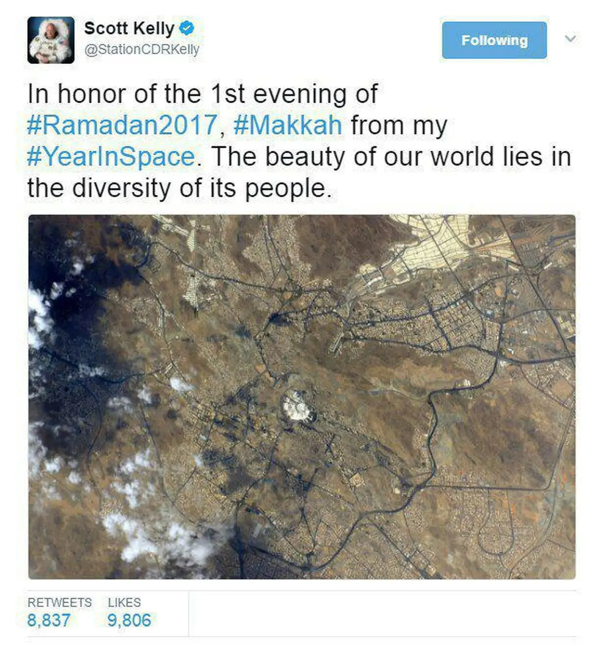 عکس شگفت انگیز یک فضانورد از خانه خدا