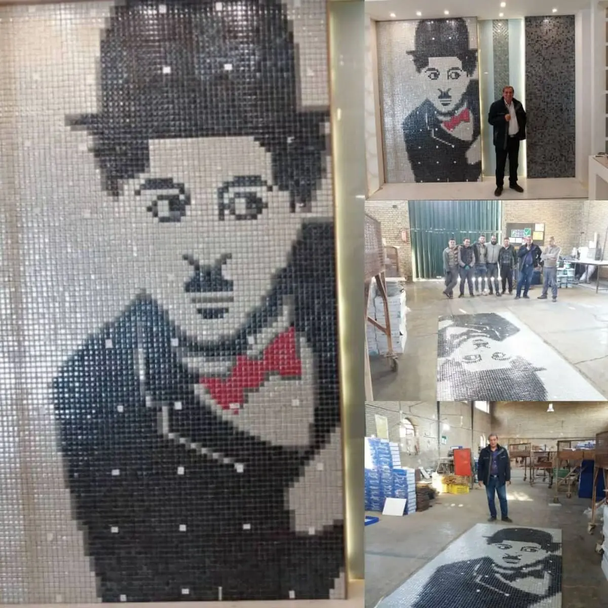 خلق اثر هنری توسط هنرمندان معرق کاشی 