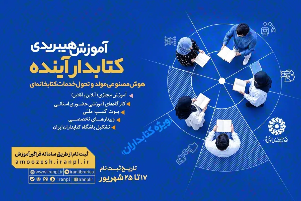 آموزش هیبریدی «کتابدار آینده؛ هوش مصنوعی مولد و تحول خدمات کتابخانه‌ای» ازسوی نهاد کتابخانه‌های عمومی