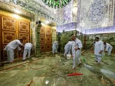  آماده‌سازی حرم علوی در آستانهٔ ولادت امیرالمومنین(ع) + فیلم