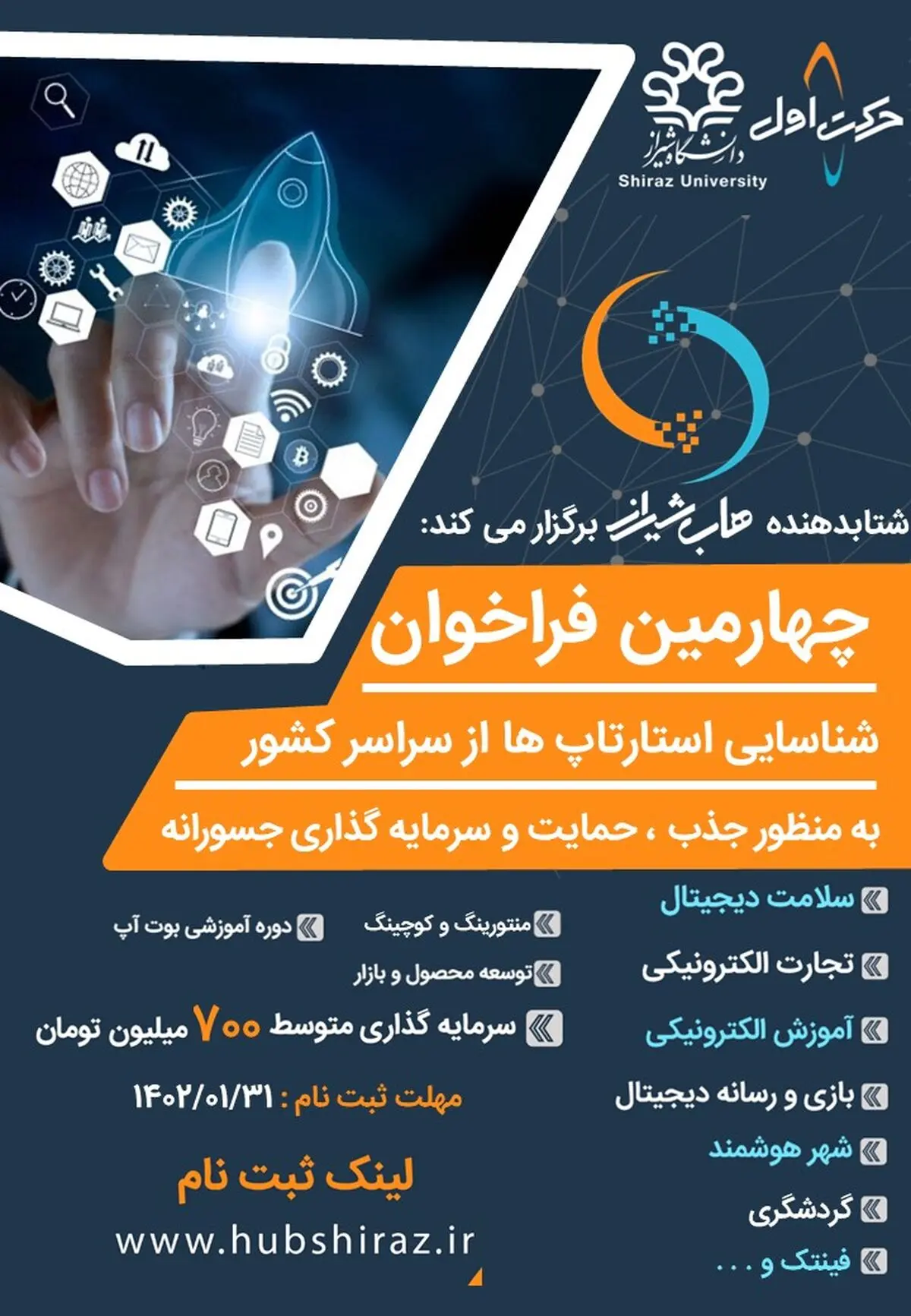 چهارمین فراخوان حمایت از استارتاپ‌های سراسر کشور ازسوی هاب شیراز